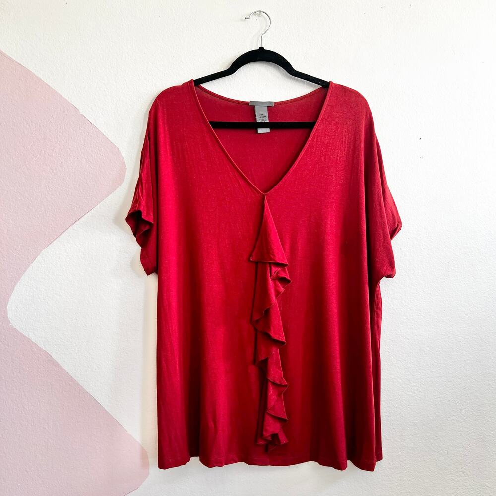 Catherines Rust Front Ruffle‎ Blouse Top Flowy Boho Cottagecore Earthy 0X
